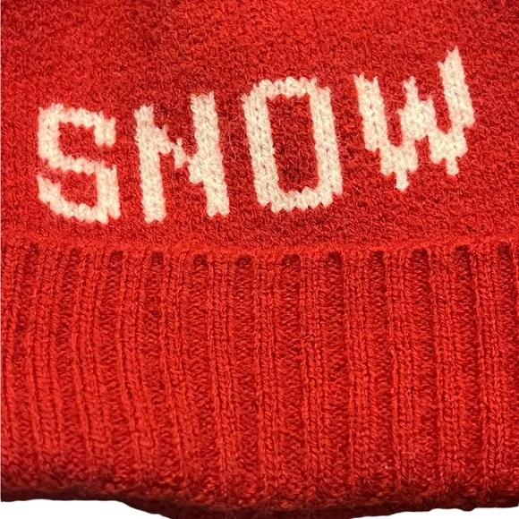 Red and White SNOW Pom Bennie Hat - Picture 3 of 9